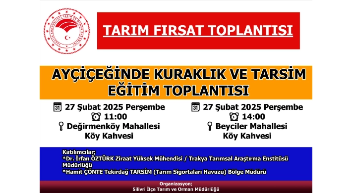 Silivri’de Çiftçilere Kuraklık ve TARSİM Eğitimi Verilecek